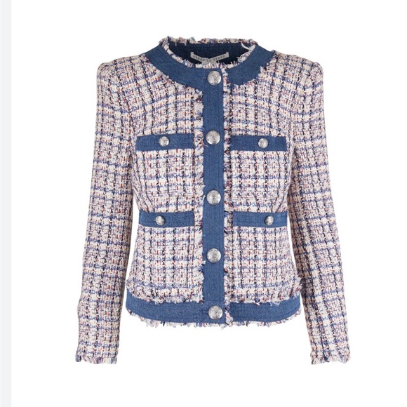 Veronica Beard Multicolor Tweed Blazer with Blue Trim - Picture 2 of 11